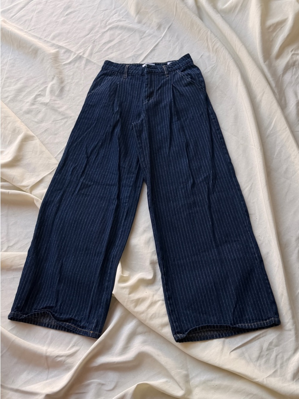 Forever 21 Navy Pinstripe High-Rise Wide Leg Pants